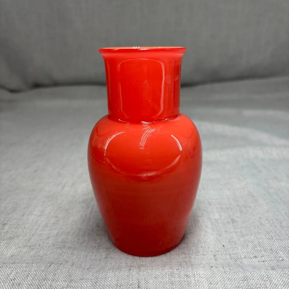 Carlo Moretti Murano Italy Orange Red Cased Glass Bud Vase MCM Signed 5